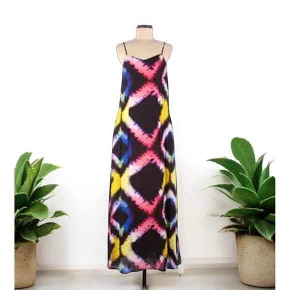 Busayo Collective Multicolor Tie Dye Retro Sleeveless Maxi Slip Dress Size Small - Picture 3 of 7